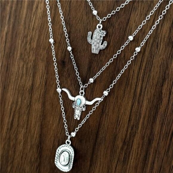 Layered Western Olivia Necklaces Turquoise Boots Pendant Necklace Wester Jewelry - Picture 2 of 7